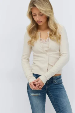 Sale Gina Tricot 14+ 2 in 1 lace rib cardigan Wit
