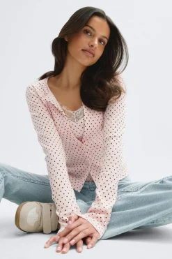New Gina Tricot 14+ 2 in 1 lace rib cardigan Roze