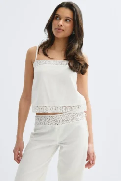 Clearance Gina Tricot 14+ crochet linen blend top Wit
