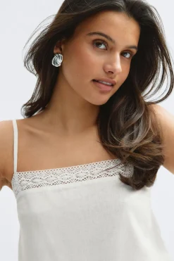 Clearance Gina Tricot 14+ crochet linen blend top Wit