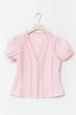 Outlet Gina Tricot 14+ fitted short sleeve top Roze