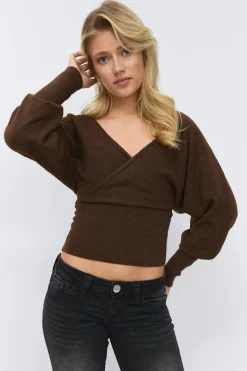 Discount Gina Tricot 14+ fitted wrap sweater Bruin