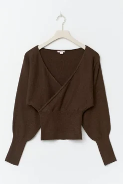 Discount Gina Tricot 14+ fitted wrap sweater Bruin