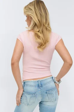 Discount Gina Tricot 14+ knitted ruched top Roze