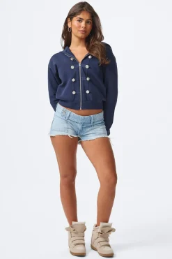 Gina Tricot 14+ pleated low denim shorts Blauw