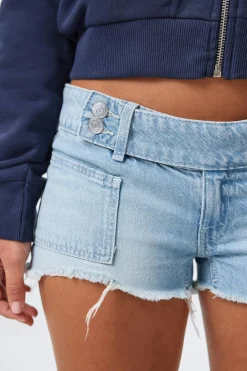 Gina Tricot 14+ pleated low denim shorts Blauw