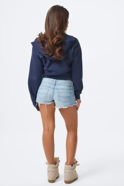 Gina Tricot 14+ pleated low denim shorts Blauw