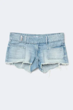 Gina Tricot 14+ pleated low denim shorts Blauw