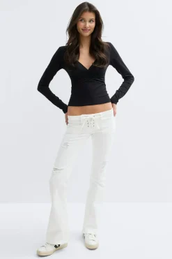 Discount Gina Tricot 14+ pleated tie jeans tall Wit