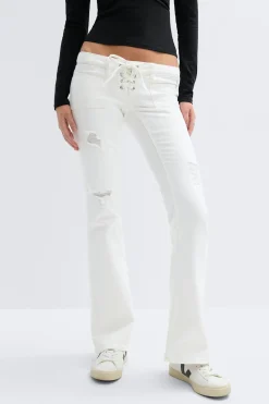 Discount Gina Tricot 14+ pleated tie jeans tall Wit
