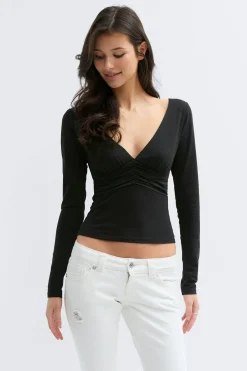 Discount Gina Tricot 14+ ruched top Zwart