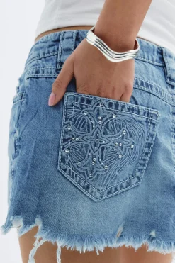 Sale Gina Tricot 14+ slay low denim skirt Blauw