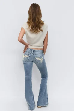 Outlet Gina Tricot 14+ sparkle low flare jeans Blauw