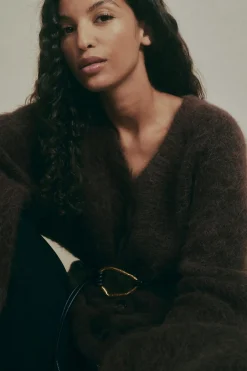 Clearance Gina Tricot Alpaca blend knitted cardigan Bruin