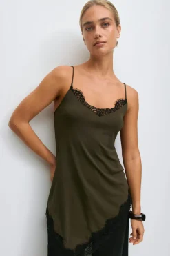 Sale Gina Tricot Asymmetric lace singlet Groen