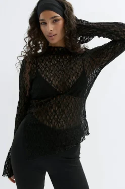 Online Gina Tricot Asymmetric lace top Zwart