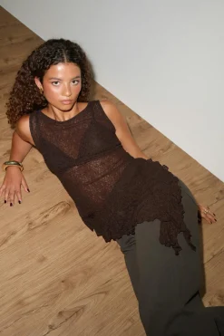 Online Gina Tricot Asymmetric lace top Bruin