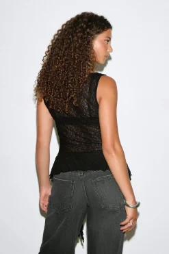 Discount Gina Tricot Asymmetric lace top Zwart