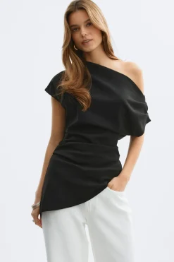 Best Gina Tricot Asymmetric pleated top Zwart