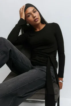 Online Gina Tricot Asymmetric tie top Zwart