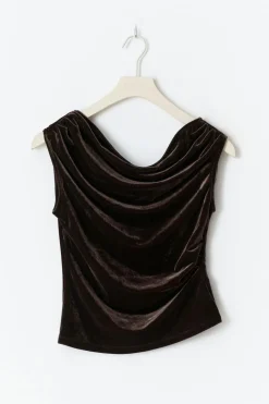 Discount Gina Tricot Asymmetric velvet top Bruin