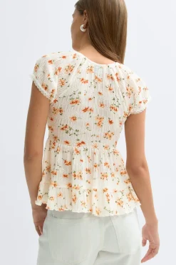 New Gina Tricot Babydoll lace detail top Wit