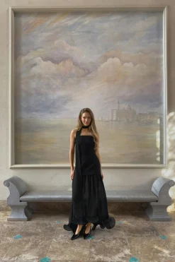 Online Gina Tricot Bandeau frill maxi dress Zwart