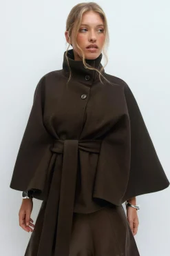 Outlet Gina Tricot Belt cape jacket Bruin