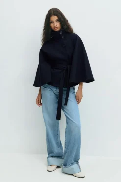 Gina Tricot Belt cape jacket Blauw