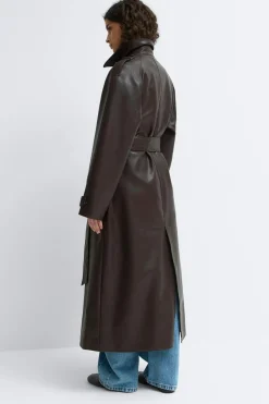 Clearance Gina Tricot Belted pu trench coat Bruin
