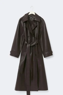 Clearance Gina Tricot Belted pu trench coat Bruin