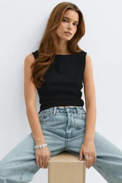 Hot Gina Tricot Boatneck tanktop Zwart
