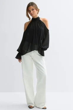 Outlet Gina Tricot Boho chiffon blouse Zwart