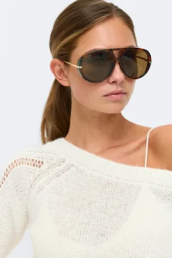 Clearance Gina Tricot Bold aviator sunglasses Bruin