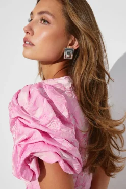 New Gina Tricot Brocade puffsleeve mini dress Roze