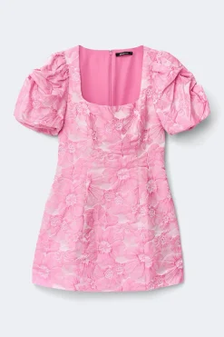 New Gina Tricot Brocade puffsleeve mini dress Roze