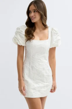 Clearance Gina Tricot Brocade puffsleeve mini dress Wit