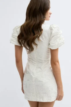 Clearance Gina Tricot Brocade puffsleeve mini dress Wit