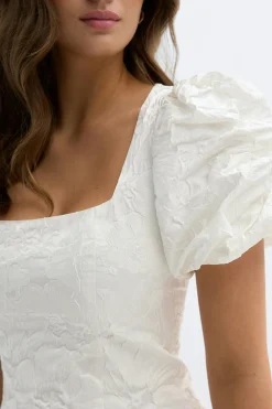 Clearance Gina Tricot Brocade puffsleeve mini dress Wit