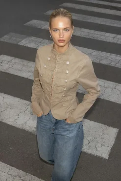 Online Gina Tricot Button down uniform jacket Groen