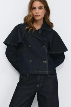 Sale Gina Tricot Cape denim trench Blauw