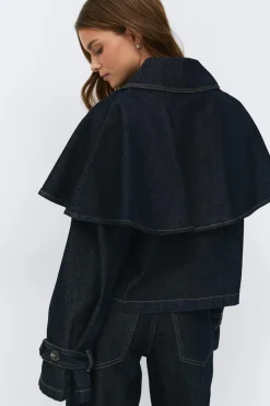 Sale Gina Tricot Cape denim trench Blauw