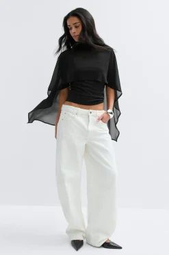 New Gina Tricot Chiffon cape top Zwart