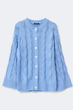 Discount Gina Tricot Chunky knitted cable cardigan Blauw