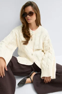 New Gina Tricot Chunky knitted cable cardigan Wit