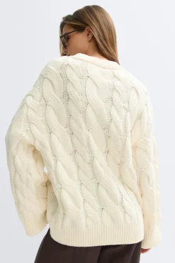 New Gina Tricot Chunky knitted cable cardigan Wit