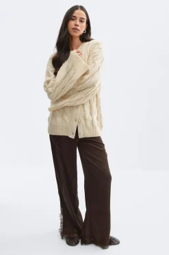 Gina Tricot Chunky knitted cable cardigan Beige