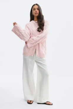 Hot Gina Tricot Chunky knitted cable cardigan Roze