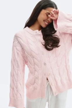 Hot Gina Tricot Chunky knitted cable cardigan Roze