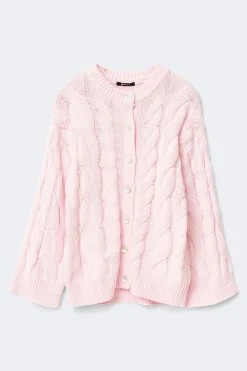 Hot Gina Tricot Chunky knitted cable cardigan Roze